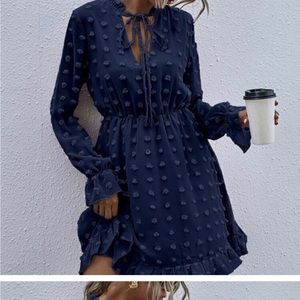 New Navy Polka Dot Lace Long Sleeve Dress